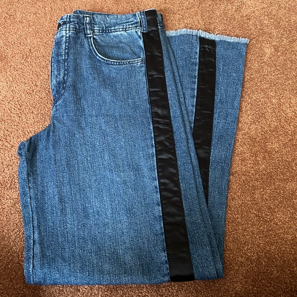 Pilcro Anthropologie Tuxedo Stripe Jeans Wide Leg Raw Hem